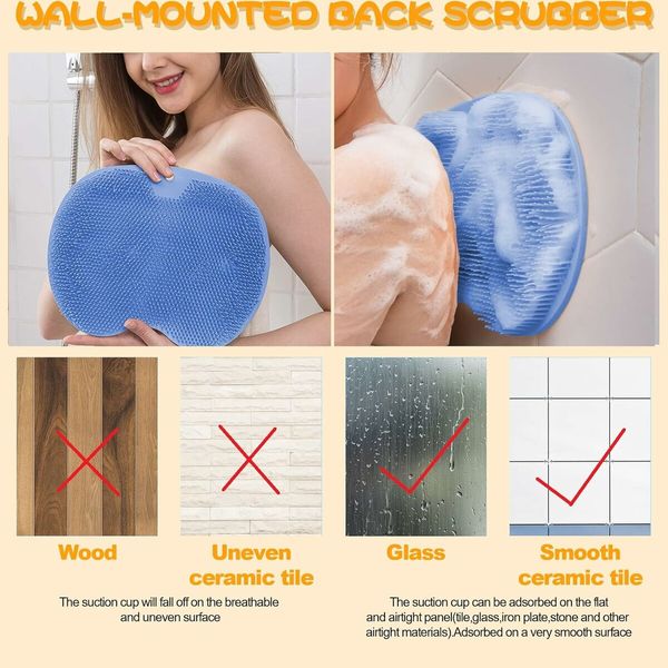 Shower Foot and Back Scrubber Mat, Wall Mounted Shower Foot Scrubber with Suction Cups, Massage Foot Cleaner for Shower (Blue)