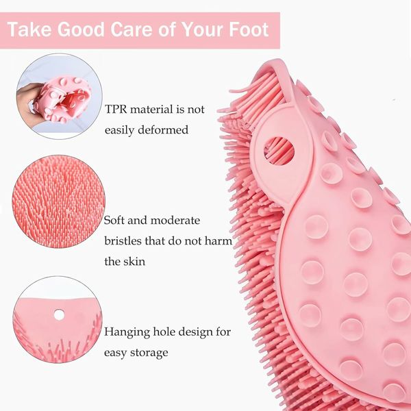 Shower Foot and Back Scrubber Mat, Wall Mounted Shower Foot Scrubber with Suction Cups, Massage Foot Cleaner for Shower (Pink)