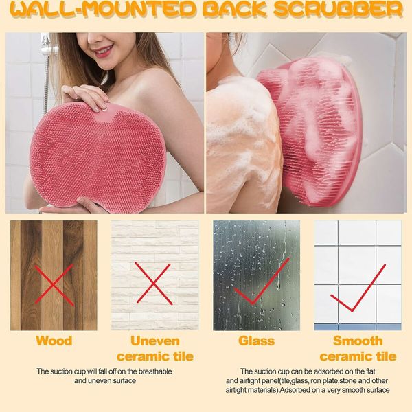 Shower Foot and Back Scrubber Mat, Wall Mounted Shower Foot Scrubber with Suction Cups, Massage Foot Cleaner for Shower (Pink)