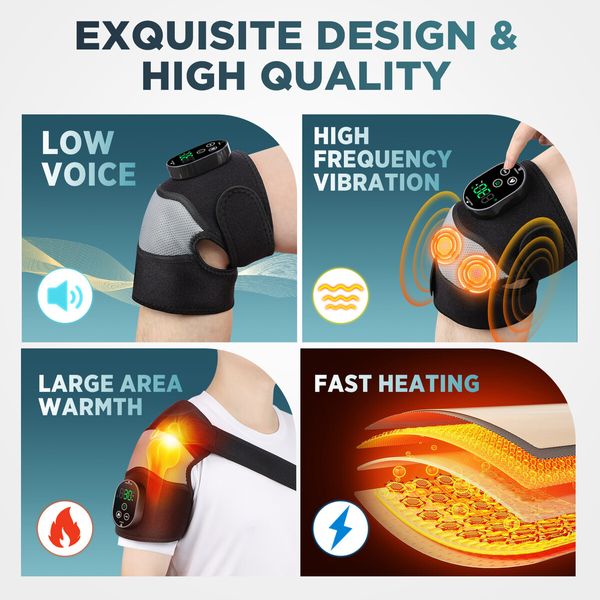 Cordless Heated Knee Massager, 3-in-1 Electric Knee Massager with Heat for Knee Elbow Shoulder Wrap with 3 Vibration & Heating Modes