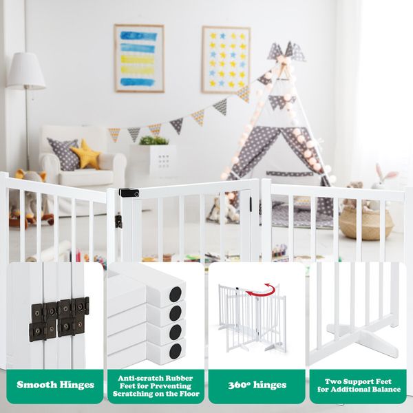 Dog Fence Pet Gate Puppy Safety Guard Indoor Wooden Playpen Foldable Cat Barrier Protection Net Stair Partition White 3Panels