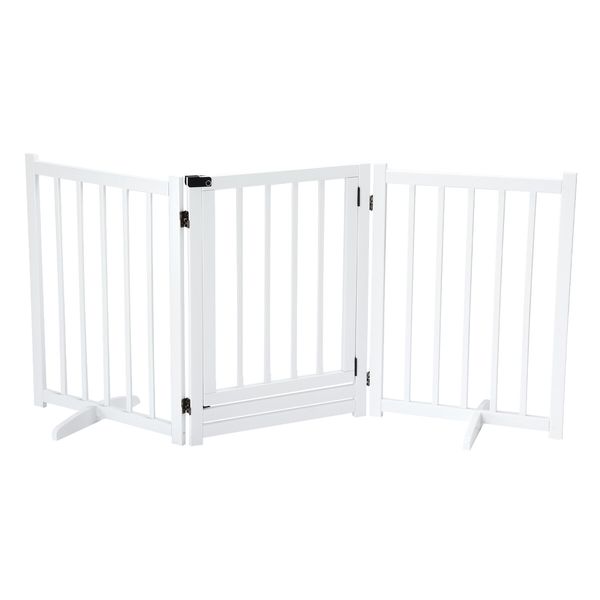 Dog Fence Pet Gate Puppy Safety Guard Indoor Wooden Playpen Foldable Cat Barrier Protection Net Stair Partition White 3Panels