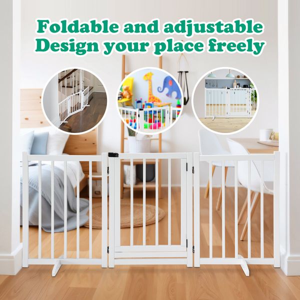 Dog Fence Pet Gate Puppy Safety Guard Indoor Wooden Playpen Foldable Cat Barrier Protection Net Stair Partition White 3Panels