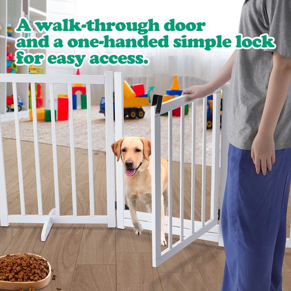 Dog Fence Pet Gate Puppy Safety Guard Indoor Wooden Playpen Foldable Cat Barrier Protection Net Stair Partition White 3Panels