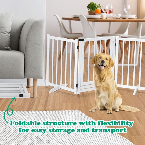Dog Fence Pet Gate Puppy Safety Guard Indoor Wooden Playpen Foldable Cat Barrier Protection Net Stair Partition White 3Panels