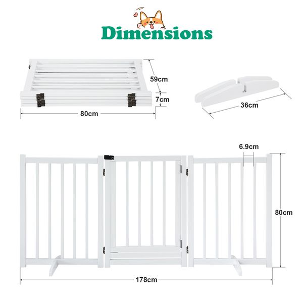 Dog Fence Pet Gate Puppy Safety Guard Indoor Wooden Playpen Foldable Cat Barrier Protection Net Stair Partition White 3Panels