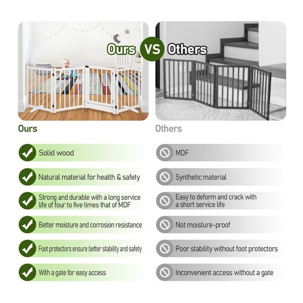 Pet Safety Gate 4 Panel Puppy Playpen Wood Enclosure Security Fence Freestanding Dog Stair Doorway Tall Barrier with Door Indoor Foldable