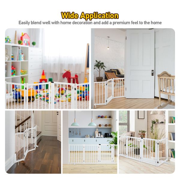Pet Safety Gate 4 Panel Puppy Playpen Wood Enclosure Security Fence Freestanding Dog Stair Doorway Tall Barrier with Door Indoor Foldable