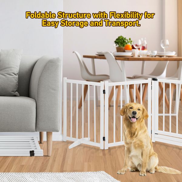 Pet Safety Gate 4 Panel Puppy Playpen Wood Enclosure Security Fence Freestanding Dog Stair Doorway Tall Barrier with Door Indoor Foldable