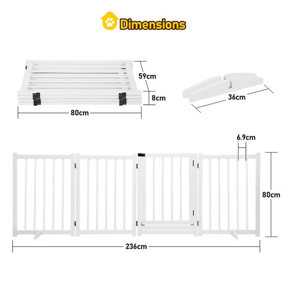 Pet Safety Gate 4 Panel Puppy Playpen Wood Enclosure Security Fence Freestanding Dog Stair Doorway Tall Barrier with Door Indoor Foldable