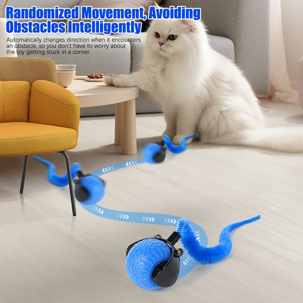 Smart Interactive Cat Toy Ball, Automatic Moving Ball for Cat Dog Toy Ball, Self Rolling Smart Cat Toy Ball Interactive Cat Toys with Tail (Blue)