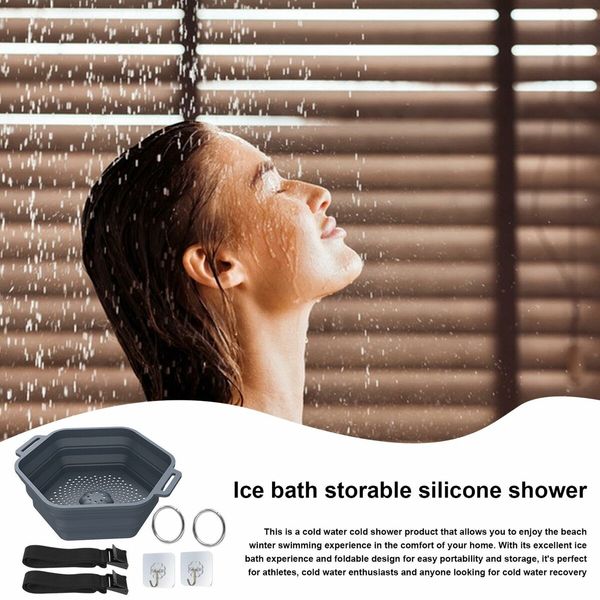 Ice Shower Rapid Cooling Portable Ice Bath Barrel  Silicone Foldable Ice Bath Chiller For Athletes Relax Bathroom Accessories Color Deep Blue