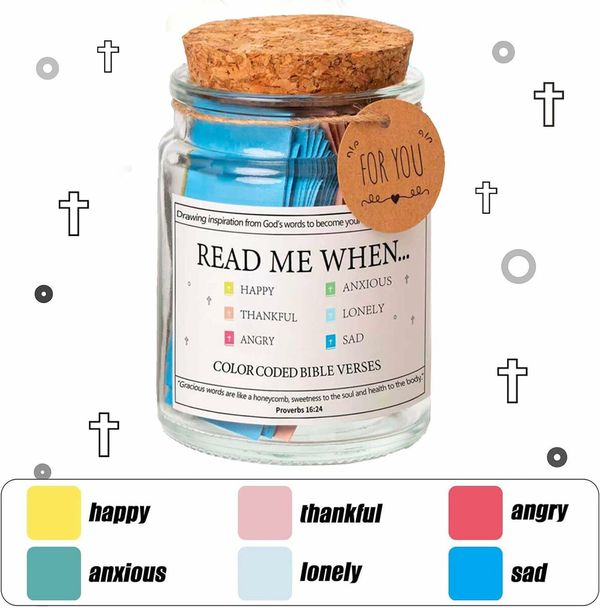 Bible Verses in a Jar,the Hope Jar Read Me When Bible Verses Jar with Colored Bible Verses,Scripture Prayer Jar Bible Gifts for Women Church Faith Based