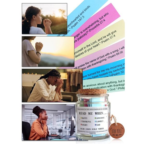 Bible Verses in a Jar,the Hope Jar Read Me When Bible Verses Jar with Colored Bible Verses,Scripture Prayer Jar Bible Gifts for Women Church Faith Based