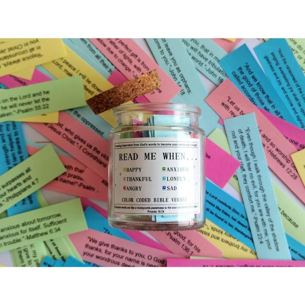 Bible Verses in a Jar,the Hope Jar Read Me When Bible Verses Jar with Colored Bible Verses,Scripture Prayer Jar Bible Gifts for Women Church Faith Based