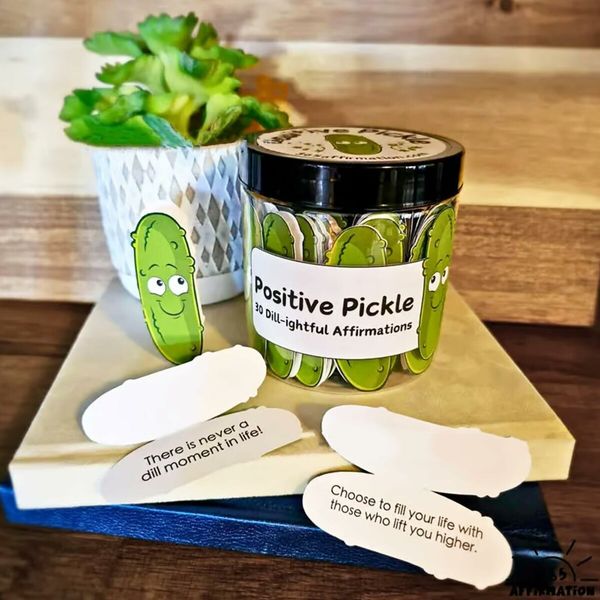 Positive Pickle,Emotional Support Pickle,Mini Affirmation Card Jar,30 Unique Positive Messages,Positive Pickle Affirmation Cards,Decorative Jar Gifts