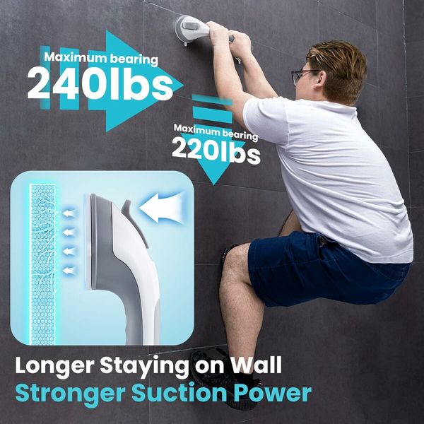 Shower Grab Bar, 16 Inch Suction Cup Grab Bars for Bathroom, Removable Shower Safety Handle Heavy Duty Bathtub Grip for Seniors and Elderly, Grey
