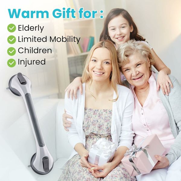 Shower Grab Bar, 16 Inch Suction Cup Grab Bars for Bathroom, Removable Shower Safety Handle Heavy Duty Bathtub Grip for Seniors and Elderly, Grey