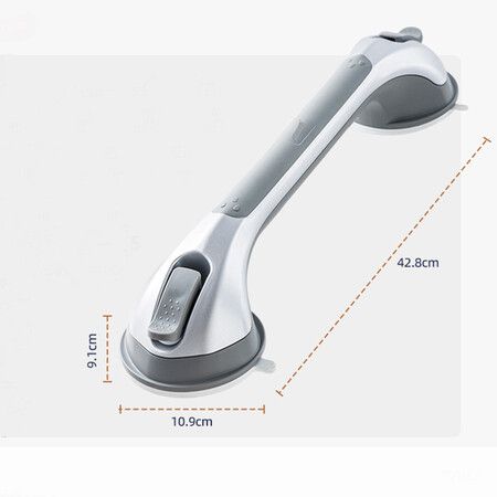 Shower Grab Bar, 16 Inch Suction Cup Grab Bars for Bathroom, Removable Shower Safety Handle Heavy Duty Bathtub Grip for Seniors and Elderly, Grey