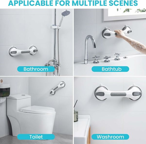 Shower Grab Bar, 12 Inch Shower Handle for Bathtubs and Elderly, Suction Grab Bars for Seniors Bathroom Safety Handles for Elderly, Grey