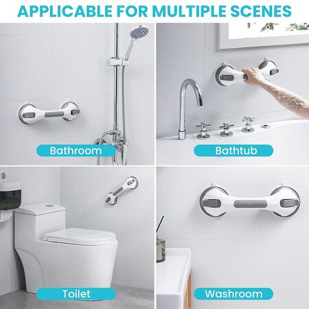 Shower Grab Bar, 12 Inch Shower Handle for Bathtubs and Elderly, Suction Grab Bars for Seniors Bathroom Safety Handles for Elderly, Grey