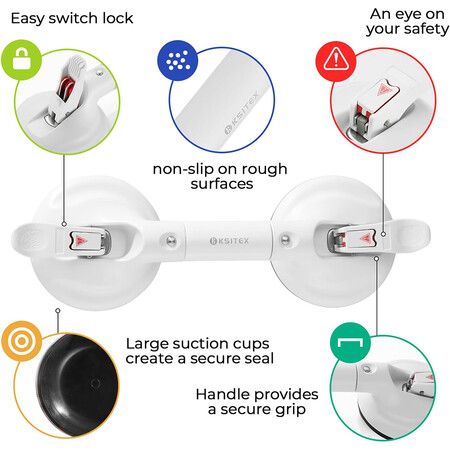 Grab Bar for Bathtubs and Showers, Shower Handle for Elderly Suction, Heavy Duty Max Load 253lb, Handicap Grab Bars 43CM, White
