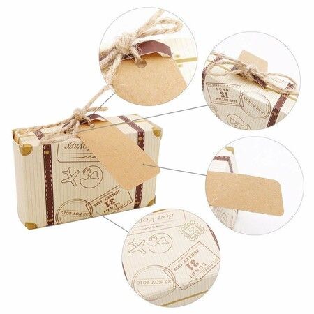 Mini Suitcase Favor Boxes,Small Gift Boxes Vintage Style with Tags,50 Pack,Wedding Travel Theme Party Decor