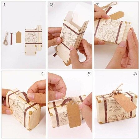 Mini Suitcase Favor Boxes,Small Gift Boxes Vintage Style with Tags,50 Pack,Wedding Travel Theme Party Decor