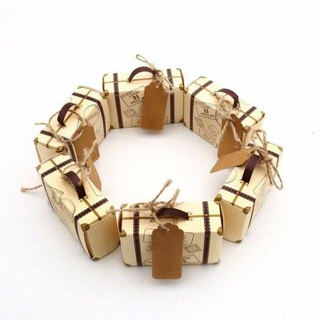 Mini Suitcase Favor Boxes,Small Gift Boxes Vintage Style with Tags,50 Pack,Wedding Travel Theme Party Decor