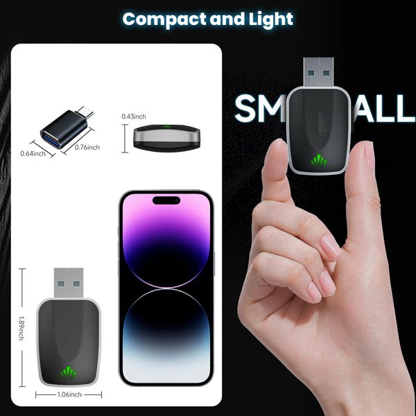 Mini Wireless CarPlay & Android Auto Adapter 2-in-1 Plug Play Dongle iPhone Android Convert Wired to Wireless USB-A/C Support