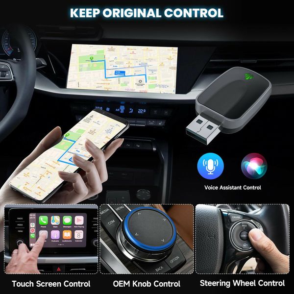 Mini Wireless CarPlay & Android Auto Adapter 2-in-1 Plug Play Dongle iPhone Android Convert Wired to Wireless USB-A/C Support