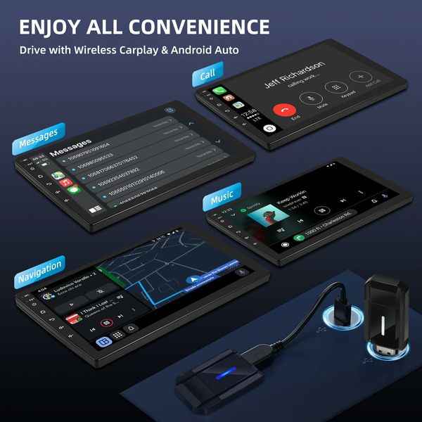 Wireless CarPlay Adapter iPhone Convert Wired to Wireless Android Auto Dongle Activator Mini USB-C Type-C Interface WiFi Map Voice Control