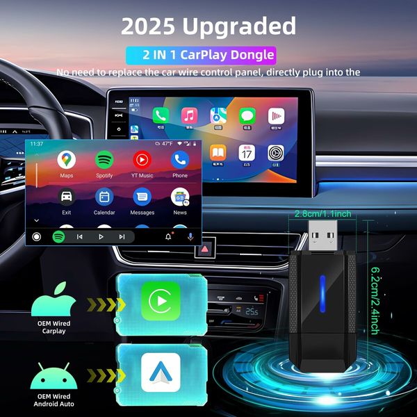 Wireless CarPlay Adapter iPhone Convert Wired to Wireless Android Auto Dongle Activator Mini USB-C Type-C Interface WiFi Map Voice Control