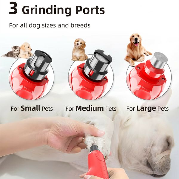 Dog Nail Grinder Quiet 45db 6Speed Pet Nail Trimmer 2 LED Lights Rechargeable Electric with Dust Cap
