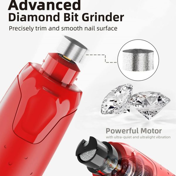 Dog Nail Grinder Quiet 45db 6Speed Pet Nail Trimmer 2 LED Lights Rechargeable Electric with Dust Cap