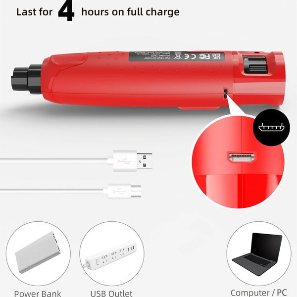 Dog Nail Grinder Quiet 45db 6Speed Pet Nail Trimmer 2 LED Lights Rechargeable Electric with Dust Cap