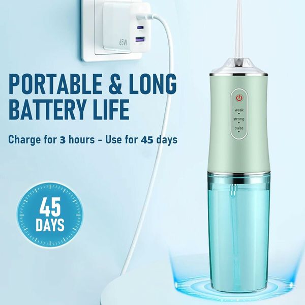 Electric Water Flosser Cordless for Teeth 3 Modes 4 Jet Tips Cleaning and Flossing Water Dental Portable Floss Irrigator Oral Water Flossed, Green
