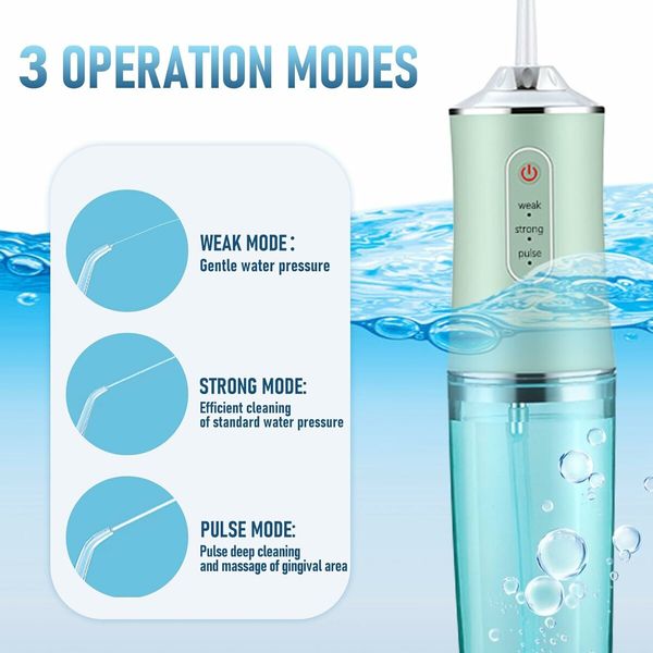 Electric Water Flosser Cordless for Teeth 3 Modes 4 Jet Tips Cleaning and Flossing Water Dental Portable Floss Irrigator Oral Water Flossed, Green