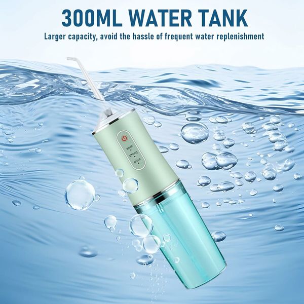 Electric Water Flosser Cordless for Teeth 3 Modes 4 Jet Tips Cleaning and Flossing Water Dental Portable Floss Irrigator Oral Water Flossed, Green