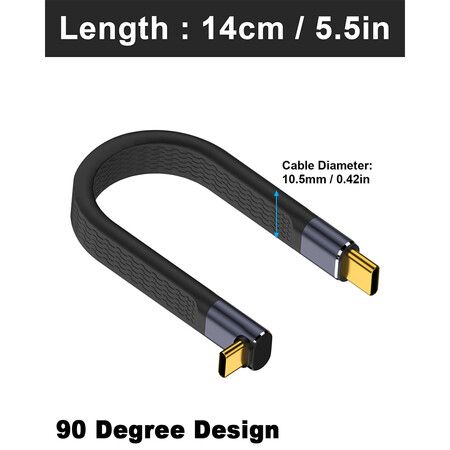 5inch USB C Cable, Short USBC to USBC Cable 240W, Flat FPC 90 Degree Type C Fast Charging Cord, Thunderbolt 4 USB 4 PD 3.1