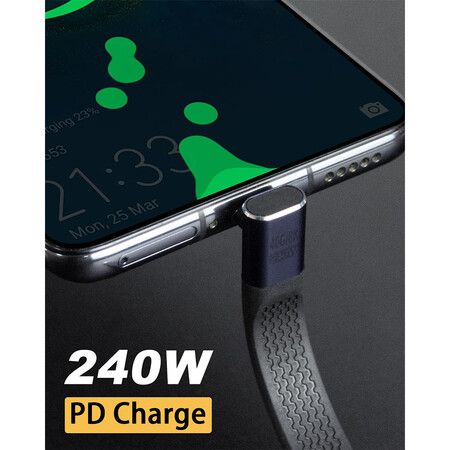 5inch USB C Cable, Short USBC to USBC Cable 240W, Flat FPC 90 Degree Type C Fast Charging Cord, Thunderbolt 4 USB 4 PD 3.1