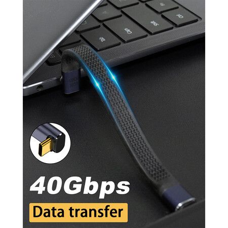 5inch USB C Cable, Short USBC to USBC Cable 240W, Flat FPC 90 Degree Type C Fast Charging Cord, Thunderbolt 4 USB 4 PD 3.1