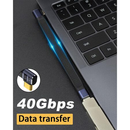 Flat Short USB C Extension Cable 5inch, 240W Right Angle USB C Male to Female Cable, 40Gbps USB 4.0 Type C Extender Cable