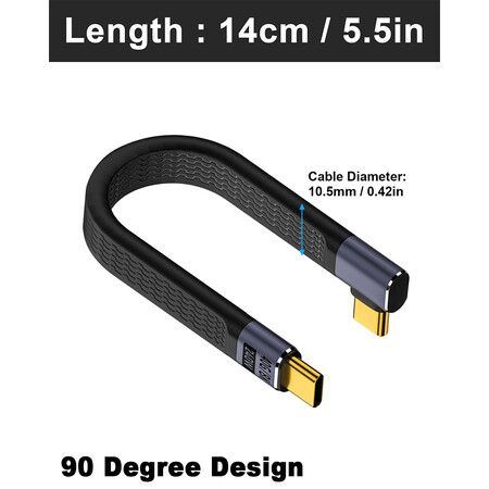 5inch Short USB C to USB C Cable, 240W 40Gbps Type C Fast Charging Cable, Flat and Flexible Right Angle Type C Cable
