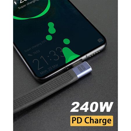5inch Short USB C to USB C Cable, 240W 40Gbps Type C Fast Charging Cable, Flat and Flexible Right Angle Type C Cable