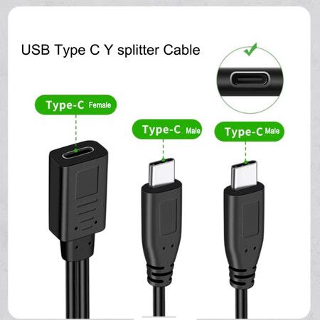 USB C Splitter Charge Cable,1 Feet USB Type C Female to 2 Dual USB Type C Male Y Splitter Extension Charging Cable, Only for Charging