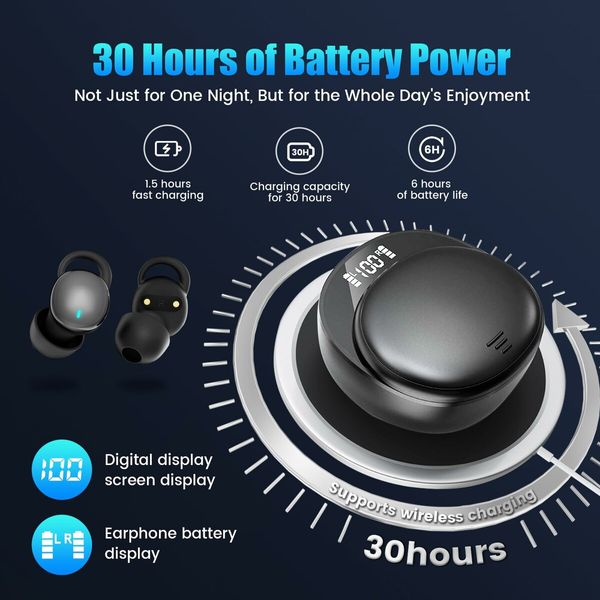 Sleep Earbuds Side Sleepers Wireless Noise Blocking LED Display Music Dual Mode Black,Green