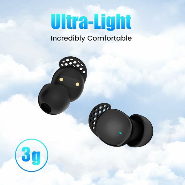 Sleep Earbuds Side Sleepers Wireless Noise Blocking LED Display Music Dual Mode Black