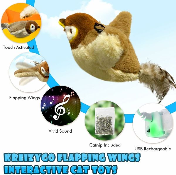 Cat Toys, Flapping Wings Sparrow Catnip Toys, Vivid Chirping, Simulation Bird Interactive Cat Toy