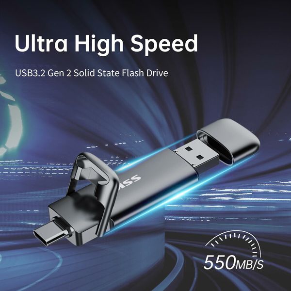 SSK 128GB Dual USB C Flash Drive,2-in-1 Type C+ USB A 3.2 Gen2 Solid State Thumb Drive,Speed Up to 550MB/s Memory Stick Data Storage